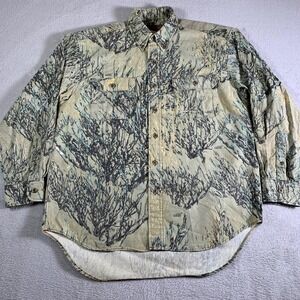 Duxbak Shirt Mens Medium Camo Autumn Ghost Hunting Long Sleeve Button‎ Front